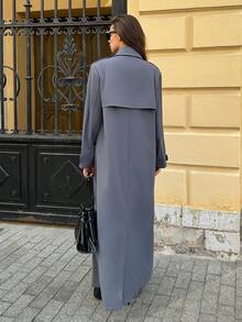 SHEIN Tall An Elegant And Casual Grey Trench Coat, Suitable For Tall Women. Winter Women's Wear, Thanksgiving Women's Wear, Casual And Stylish, Extra-Long Trench Coat, Exuding Confidence, Vintage Style, Suitable For Business, Commuting, Teachers, Leaders, Models, Professional Attire, And New Year Women's Wear. - Dark Grey - View 2