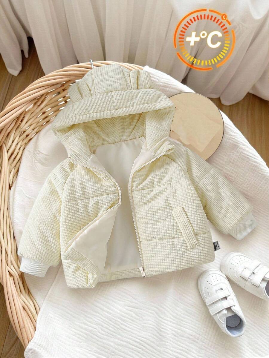 SHEIN Baby Girl Warm Zip-Up Hooded Padded Coat, Autumn/Winter - White - View 1