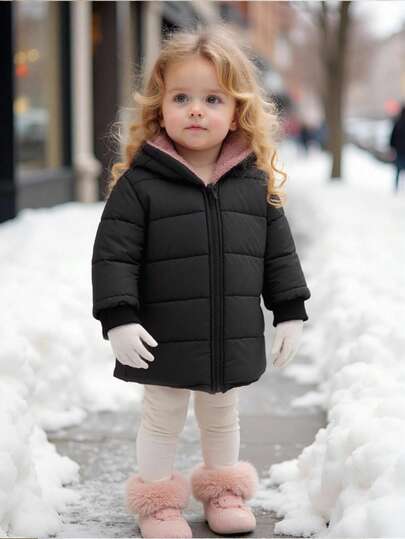 SHEIN Chaqueta con capucha de felpa informal para bebé niña, invierno