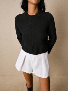 Poéselle 女士时尚浪漫复古优雅简约百搭针织套头毛衣，秋冬必备单品，女士毛衣套头衫，短款毛衣，黑色毛衣，秋季女装 - 黑色 - 查看 3