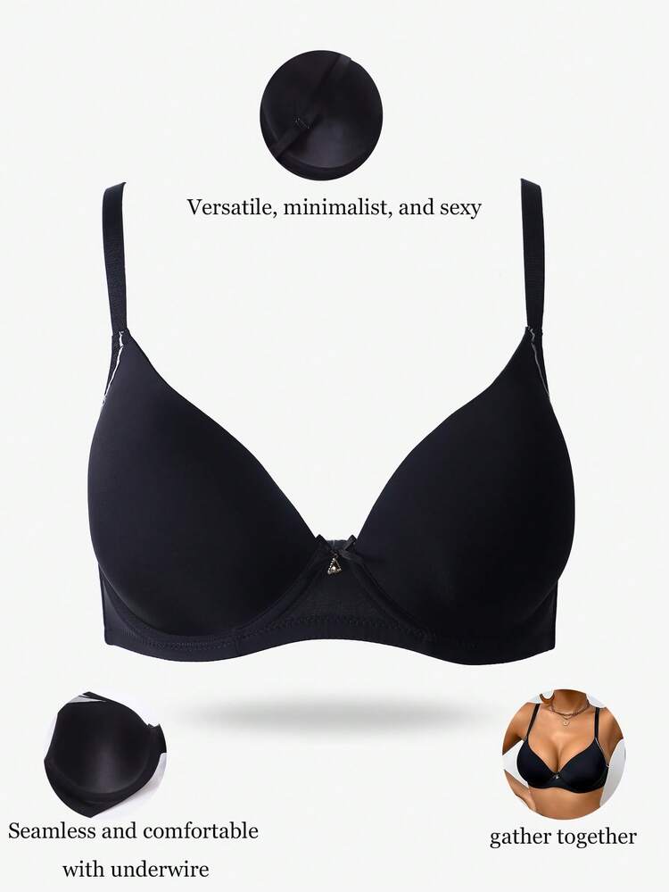 1 st tunn vadderad slät sömlös bekväm bygel-stödjande bas-bh - Svart - Visa 3