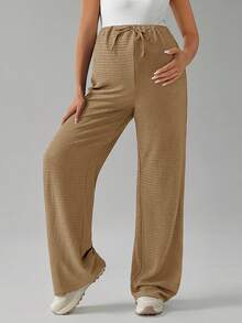 SHEIN Maternity Solid Color Adjustable Waist Wide Leg Loose Casual Pants Business Casual Woman Pants Women S Dress Pants Brown Pants For Women Slacks For Women - Brown - View 3