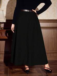 Vintamour 大码女装复古经典优雅半裙，秋冬女装半裙，复古半裙，优雅女装 - 黑色 - 查看 2