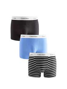 Calvin Klein 3 Pack Men's Boxers - Black, Blue, Stripes - View 1