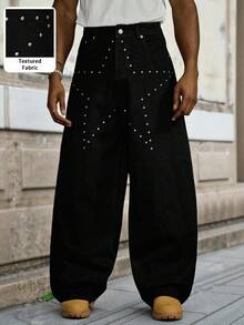 PAVTROS Men's Autumn Street-Style Washed Black Straight-Leg Jeans With Five-Star Rivets - Black - View 4