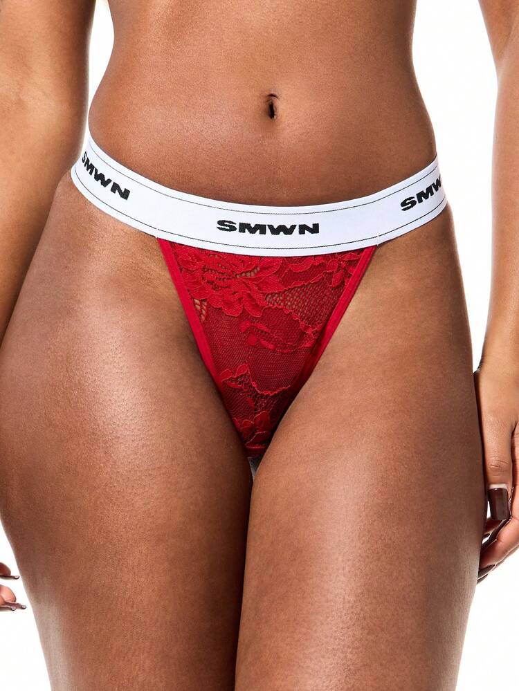 SUMWON Perizoma con pizzo, fascia elastica con logo, biancheria intima con design intimo per comfort, regalo di Natale rosso