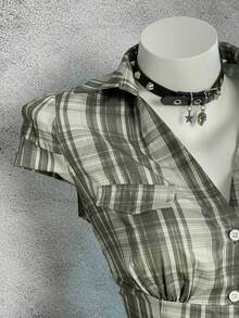 StreetHx 女士蓝色格子盖袖修身衬衫 - 綠色 - 查看 4