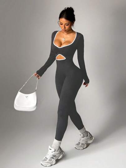 Dewbera 女式撞色设计性感修身运动健身瑜伽连体裤