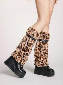 ROMWE Grunge Punk 1双豹纹时尚保暖女式腿套 - 黑棕色 - 查看 2