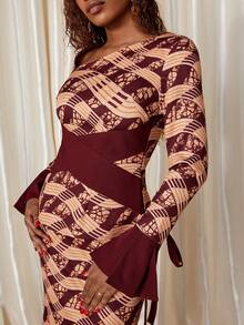 Eryvara 女士优雅时尚简约百搭通勤修身菱形格子撞色袖口蝴蝶结两件套，秋冬 - 彩色 - 查看 7