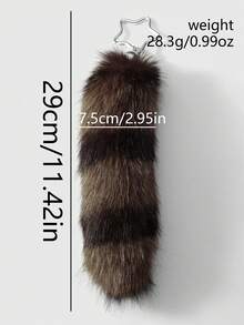 ROMWE Goth 1件装 时尚复古风 优雅可爱 仿毛皮棕色条纹逼真狐狸尾巴钥匙扣/钥匙圈，女士配饰，适合日常使用和送礼 - 棕色-2 - 查看 10