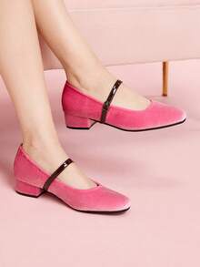 CUCCOO DOLLMOD Low Chunky Heel Mary Jane Retro Cheongsam Style Pumps For Women - Pink - View 3