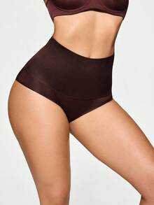 SHAPORA Women's Solid Color Minimalist High Waist Shapewear Bottom - Coffee Brown - View 5