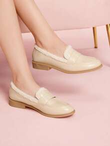 CUCCOO DOLLMOD Lolita Loafers For Women, Faux Thermal Lined, Autumn/Winter, Suitable For Halloween, Christmas - Beige - View 1