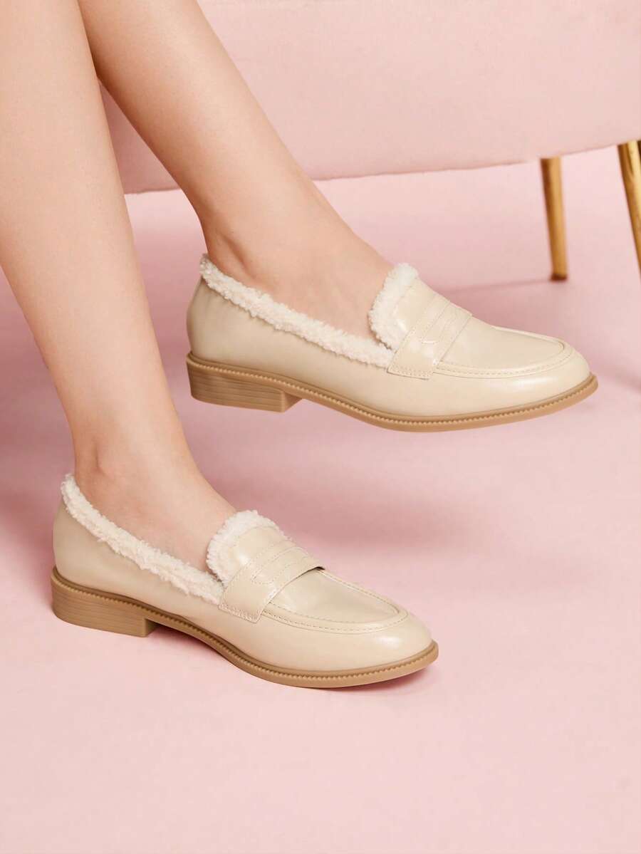 CUCCOO DOLLMOD Lolita Loafers For Women, Faux Thermal Lined, Autumn/Winter, Suitable For Halloween, Christmas - Beige - View 1