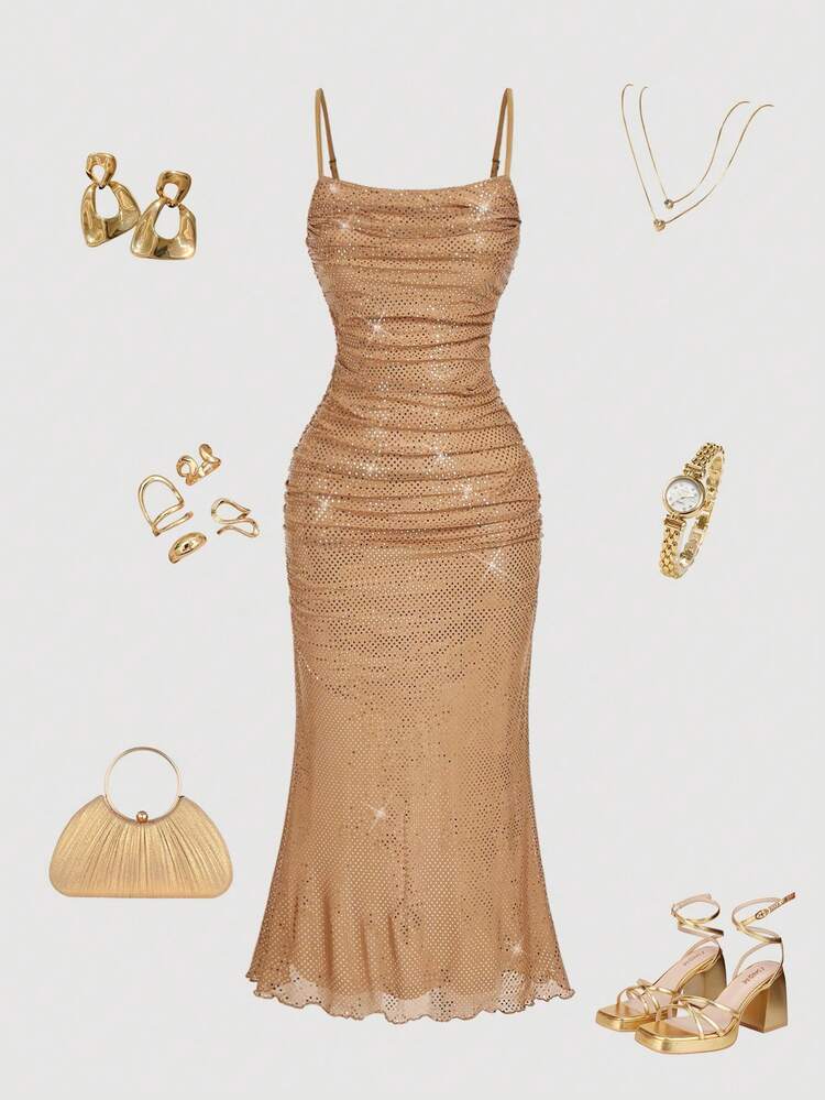 gold sequin mesh dress Gold Strapless Sequin Trumpet Gown