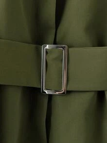 Franclia 女式纯色落肩长袖系带休闲衬衫，秋冬 - 軍綠色 - 查看 3