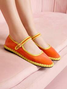 CUCCOO DOLLMOD 女士优雅天鹅绒经典舒适玛丽珍平底鞋，亮橙色 - 亮橙色 - 查看 4