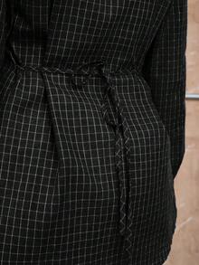 COUREZ 长袖修身格子衬衫 / 女士 Y2K 复古外出上衣 优雅外出装 - 黑色 - 查看 8