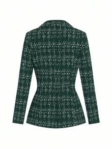 Ellevyn Bộ đồ vest và quần dài tay cổ ve kẻ caro thanh lịch dành cho nữ, duyên dáng cho trang phục dự tiệc và dạ hội, trang phục công sở Alfaiataria dành cho nữ mùa thu/đông - Màu xanh lá cây đậm - Xem 2