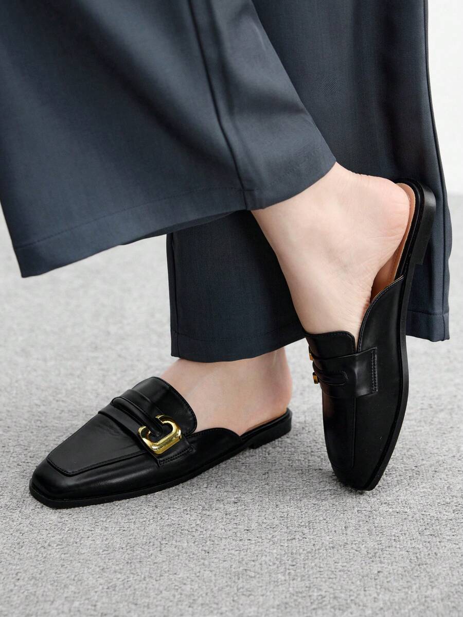 CUCCOO BIZCHIC 女士红色油蜡皮玛丽珍平底鞋，Y2K、朋克、机车风、酷女孩风格，适合万圣节、圣诞节、派对 - 黑色 - 查看 1