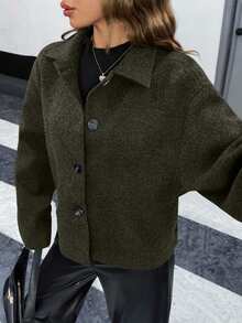 EURMUSE Buttom Detlied Overcoat, Business Wear - Army Green - View 4