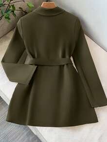 Franclia Fashionable French Retro H-Shaped Waist Belt Waist Cinching Lapel Camel Women's Autumn/Winter Windbreaker - Army Green - View 2