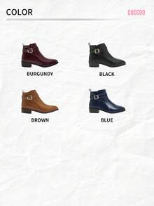 CUCCOO BIZCHIC 新款圆头防滑厚底平底女式复古踝靴，酒红色欧美风中筒靴，女式 - 酒紅色 - 查看 13