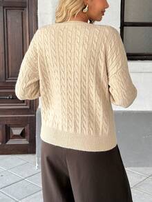 Chiquease Women's Retro French Style Twist Cable Knit Long Sleeve Sweater, Autumn/Winter - Apricot - View 2