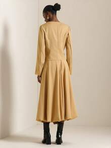 Vesra Damen Kamelfarben Mode Jacke und A-Linien Rock Set, Herbst/Winter - Kamelfarben - Übersicht 2