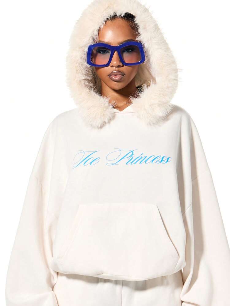 SUMWON WOMEN Oversized Hoodie With Faux Fur Hood