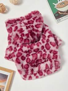 PETSIN 1pc Pet Universal Autumn/Winter Pink Leopard Fluffy Print Stylish Warm Dog Hoodie Sweatshirt - Multicolor - View 2