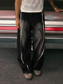 AXEPEAK Quần jean ống rộng dáng rộng, túi rách cho nam cỡ lớn - màu đen - Xem 5