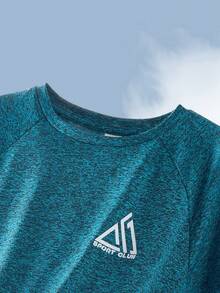 SHEIN Tween Boy Colorblock Pattern T-Shirt & Shorts Sports Outfit 2pcs Set - Blue - View 5