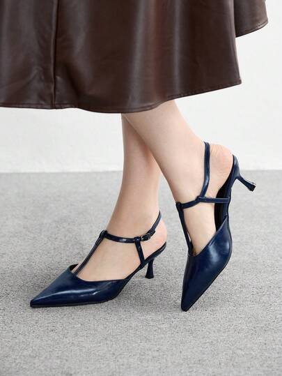 CUCCOO BIZCHIC Zapatos de tacón bajo con punta puntiaguda y correa de tobillo en color marrón café, adecuados para ir al trabajo, citas y fiestas, zapatos de primavera