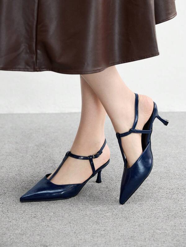 CUCCOO BIZCHIC Zapatos de tacón bajo con punta puntiaguda y correa de tobillo en color marrón café, adecuados para ir al trabajo, citas y fiestas, zapatos de primavera