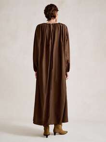 Aalyst Women's Elegant French Style Luxury Chic Christmas Party Casual Vacation Workwear Vintage Loose Waist Ruched Hem Long Sleeve Dress With Pockets