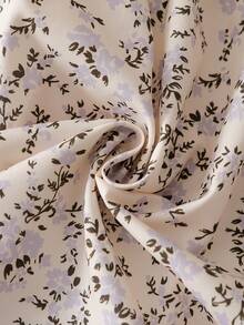 SHEIN Vintaside Kids Girls Elegant Sweet Cute Ditsy Floral Round Neck Ribbed Long Sleeve Casual Dress, Suitable For Christmas, Halloween, Holiday Party, Vacation, Daily Wear, Spring/Autumn/Winter - Apricot - View 5