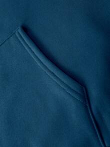 Manfinity Dauomo 男士街头风格熊图案印花长袖连帽卫衣，秋冬 - 藏蓝色 - 查看 6