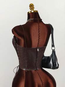 Amplova Party Girl Textured PU Hollow Strap Women Tank Top - Brown - View 2