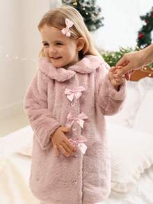 SHEIN Abrigo con capucha rosa para bebé/niña pequeña, diseño de cuello con solapa de manga larga, dulce y versátil, adecuado para salidas diarias