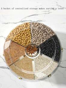 1pc 6-Compartment Rice Storage Container / Airtight Sealed Rotating Rice/Grain Bin For Home Use - Light Grey - View 7