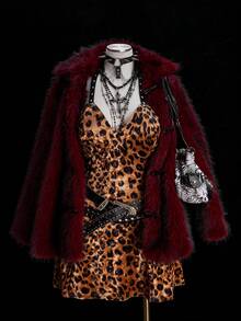 Sunspun Vestido curto justo com estampa de leopardo e plush, elegante e moderno - Multicolorido - Ver 7