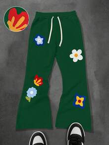 Manfinity EMRG 男士休闲图案印花抽绳宽松运动裤 - 綠色 - 查看 4