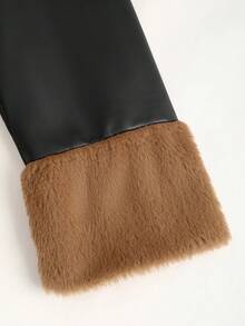 Sweetra 女式秋冬翻领长款人造毛皮和 PU 皮革拼接风衣 - 彩色 - 查看 3