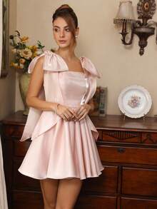 Glamine Charm 女式蝴蝶结性感泡泡裙迷你连衣裙、派对连衣裙 - 粉色 - 查看 3