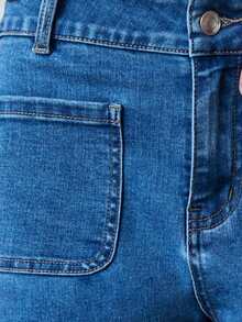 Nöista Aqua Blue Flared Jeans With Front Pocket Design & Subtle Hem Slit,High Rise Summer Casual Occasion Pants For Everyday Wear & Relaxed Spring Styling - Blue - View 11