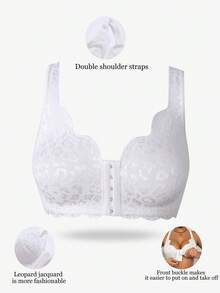 1 件女士蕾丝前扣无钢圈文胸 - 白色 - 查看 4