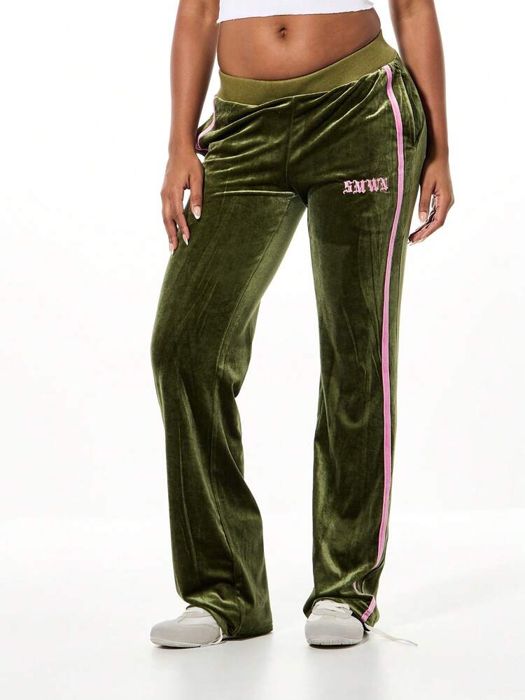 SUMWON WOMEN Velour Flared Joggers With Contrast Stripe