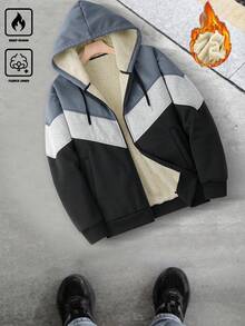 Manfinity Homme 男士秋冬外套，撞色保暖连帽衫，休闲设计师款 - 彩色 - 查看 3